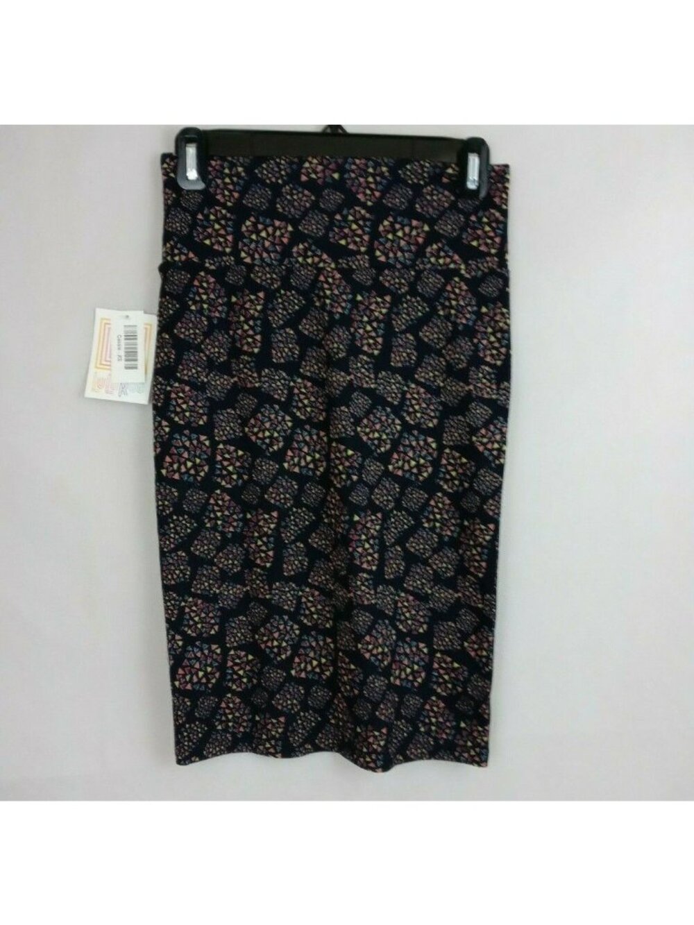 NWT Lularoe Cassie Pencil Skirt Black With Colorful Mosaic Designs Size XS